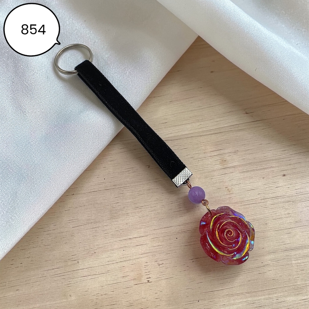 Iridescent Flower Keychain with Velvet Strap Sparkly Cute Bag Charm
